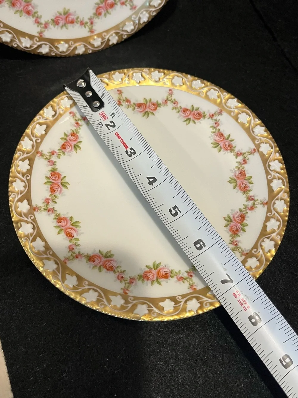 VTG T & V France Elegant Dainty Rose-Patterned Gold Rim 7” Plates White and Pink
